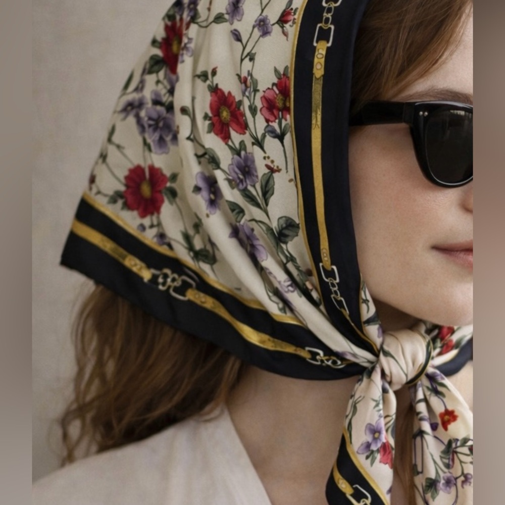 Floral Scarf with Black Border